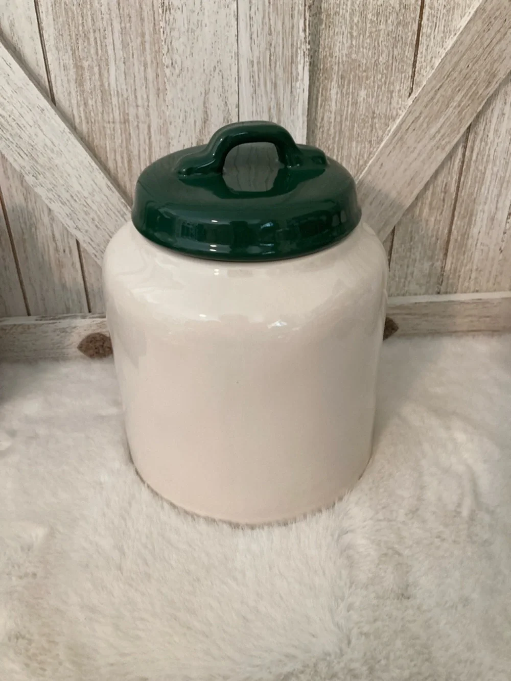 Rae Dunn 'Let's Get Baking' Ceramic Jar with Dark Green Lid